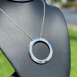 14k white gold 2.25CTW Natural Diamond circle pendant & 17.5” chain necklace