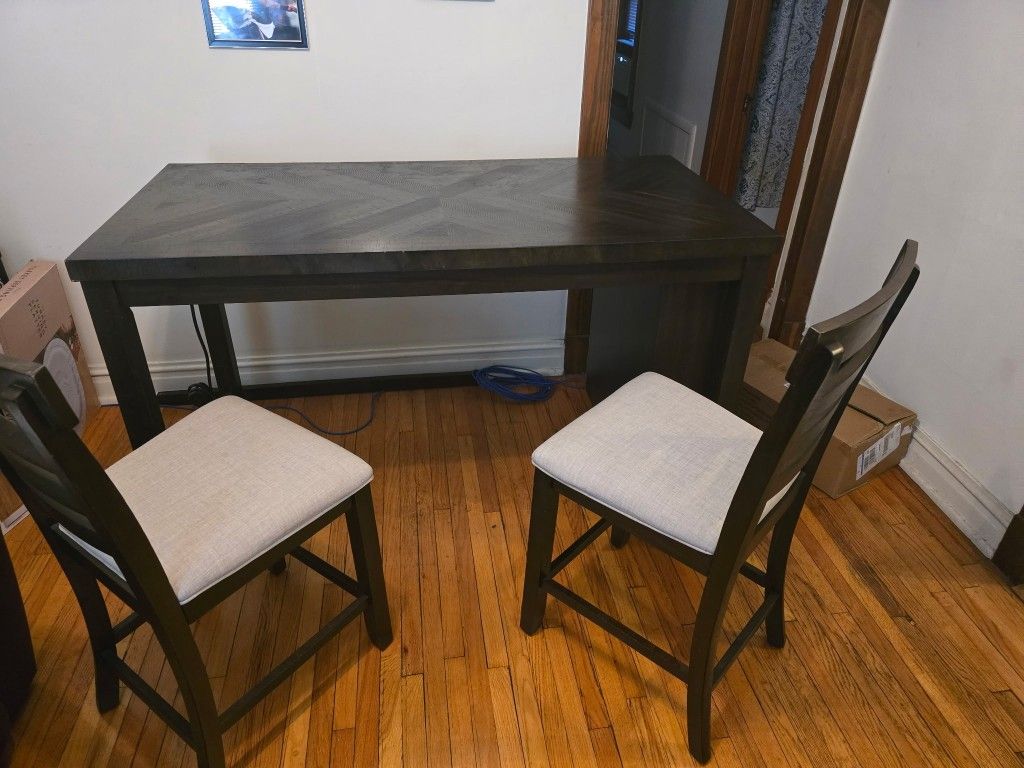 High Top Table W / Two Chairs And a Side Wine Rack