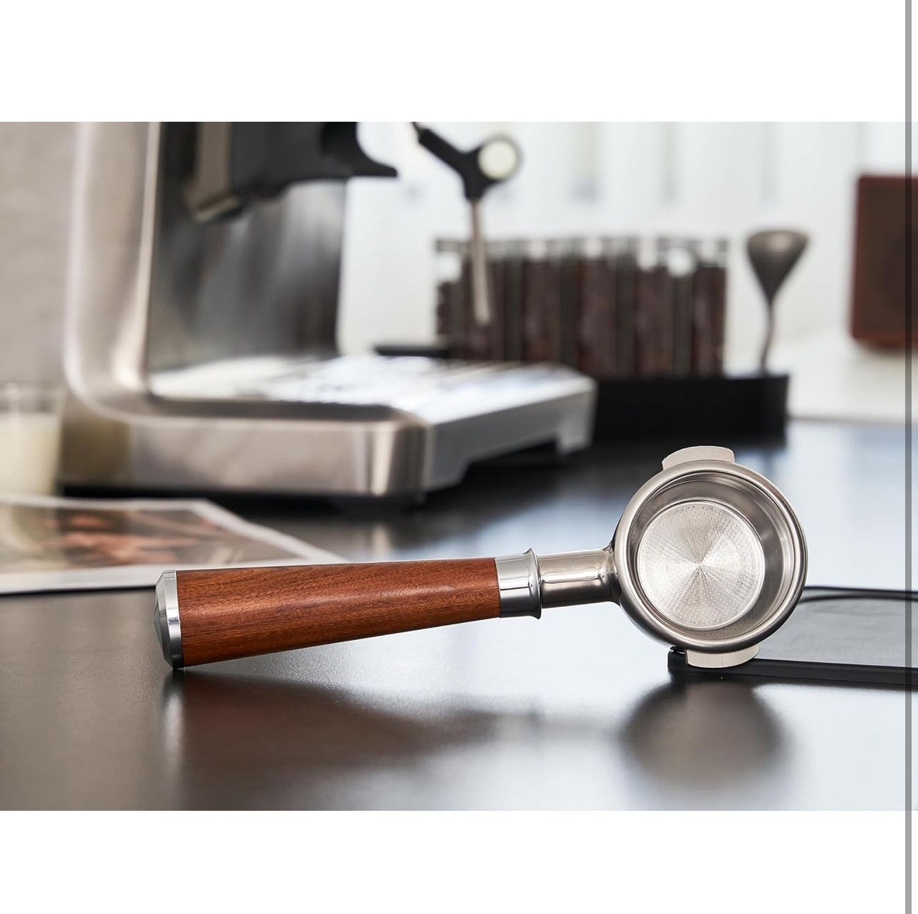 58mm Bottomless Portafilter | Fits for E61 Group Head 2 Ears machines| Stainless Steel portafilter and Mahogany Handle|Espresso Machine Accessories(Ma