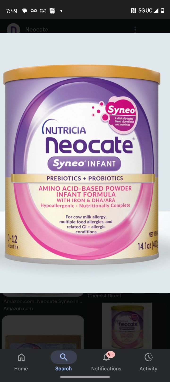 Nutricia Neocate Syneo Infant Baby Formula