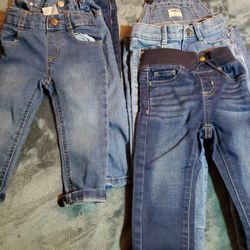 5 Pairs Blue Jeans 1 Pair Of Blue Overalls Toddler Size 2T *Used*
