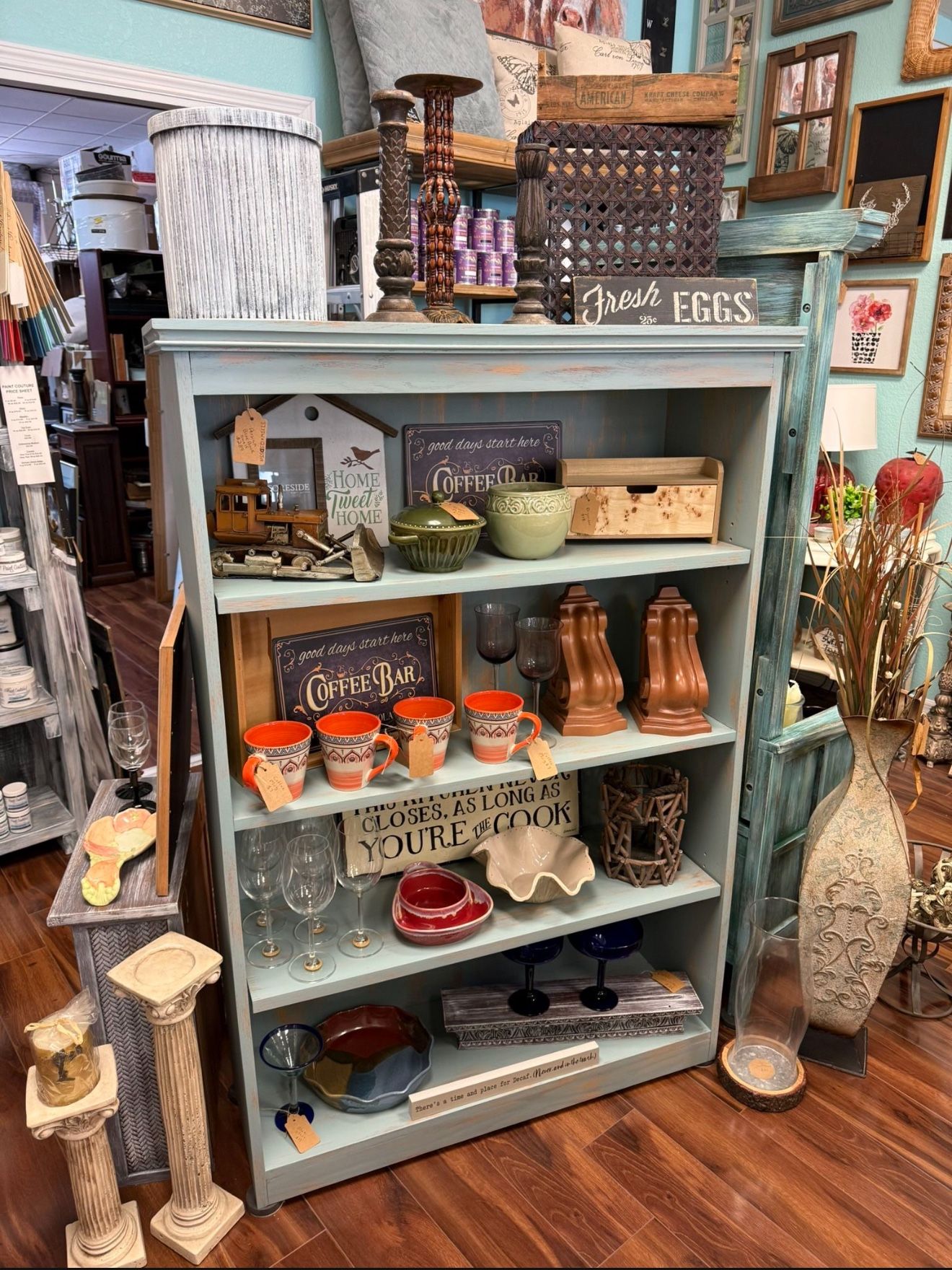 Beautiful Coastal Rustic Blue Wooden Bookshelf / Display Shelf Lots of Storage Shabby Chic Nautical