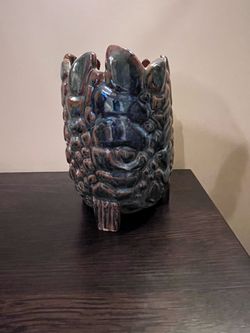 Studio Art Pottery Textured Sculptural Footed Vessel Brutalist Organic