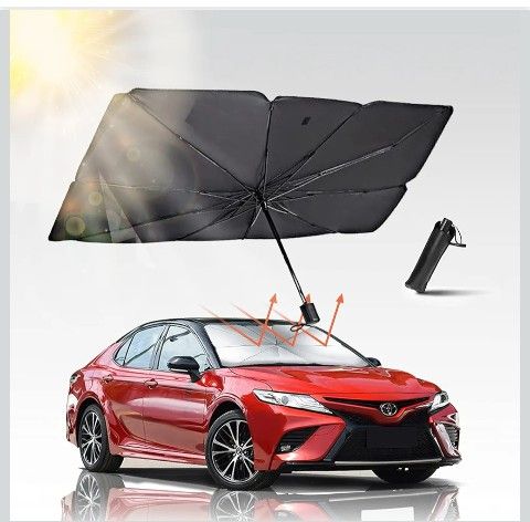 Car Windshield Sun Shade Umbrella, UV Reflecting Foldable Front Car Sunshade Umbrella, Easy to Use/Store Car Umbrella Protect Vehicle from UV Rays Sun