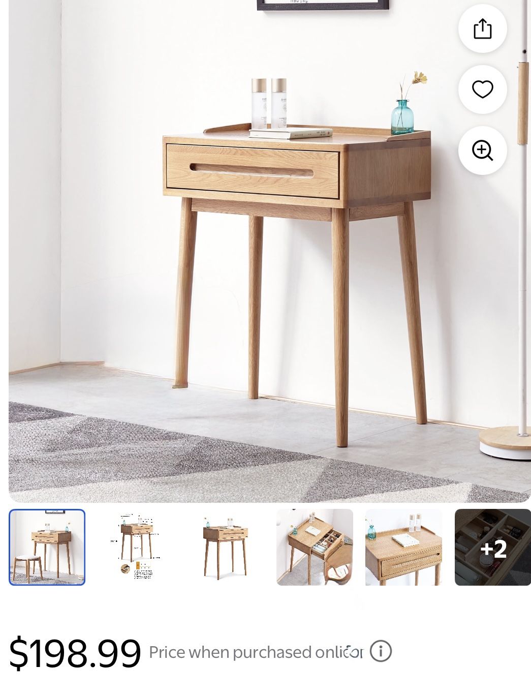 Kacho Wooden Makeup Desk, Compact Solid Wood Vanity Desk with Drawer Organizer, Rounded Edges, and Easy Assembly for Small Spaces, Makeup Table for Be