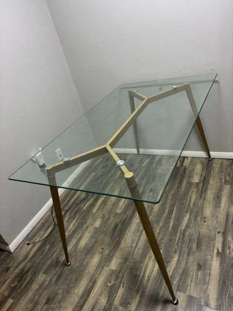 MOVING SALE: Modern Glass Dining Table + 2 Chairs (MCM Style)