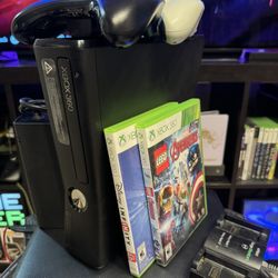 Xbox 360 Slim - Matte Black. 3 Games, 2 Controllers, 2 Batteries & Charger