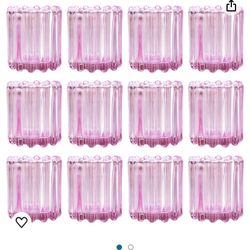 GOLDEAL 12Pcs Pink Glass Votive Candle Holders Tealight Holders Decorative, Tea Candle Holders Bulk,Candlestick for Wedding, Party,Dinner, Home Table 