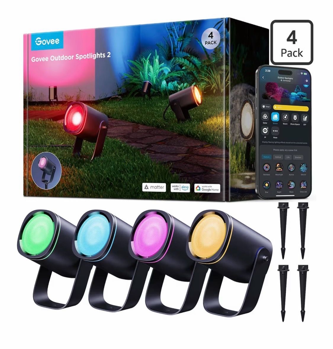 Govee Outdoor Spot Lights 2, IP67 Waterproof Spotlights, Landscape Lights Work with Matter, Alexa, and Google Assistant