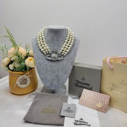 Vivienne Westwood Three Row Pearl Bas Relief Choker