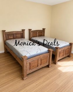 2 Twin Solid Wood Beds With Mattresses $740