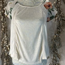 Miss Me Floral Sleeve Boho Blouse Small Ivory Tropical Print crochet Detail