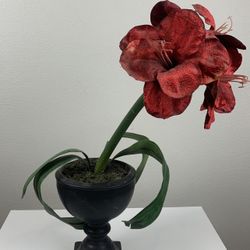 Vintage Faux Red Blooming Potted Plant