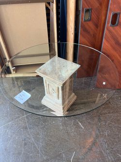 Glass Top Coffee Table with Stone Pedestal Base