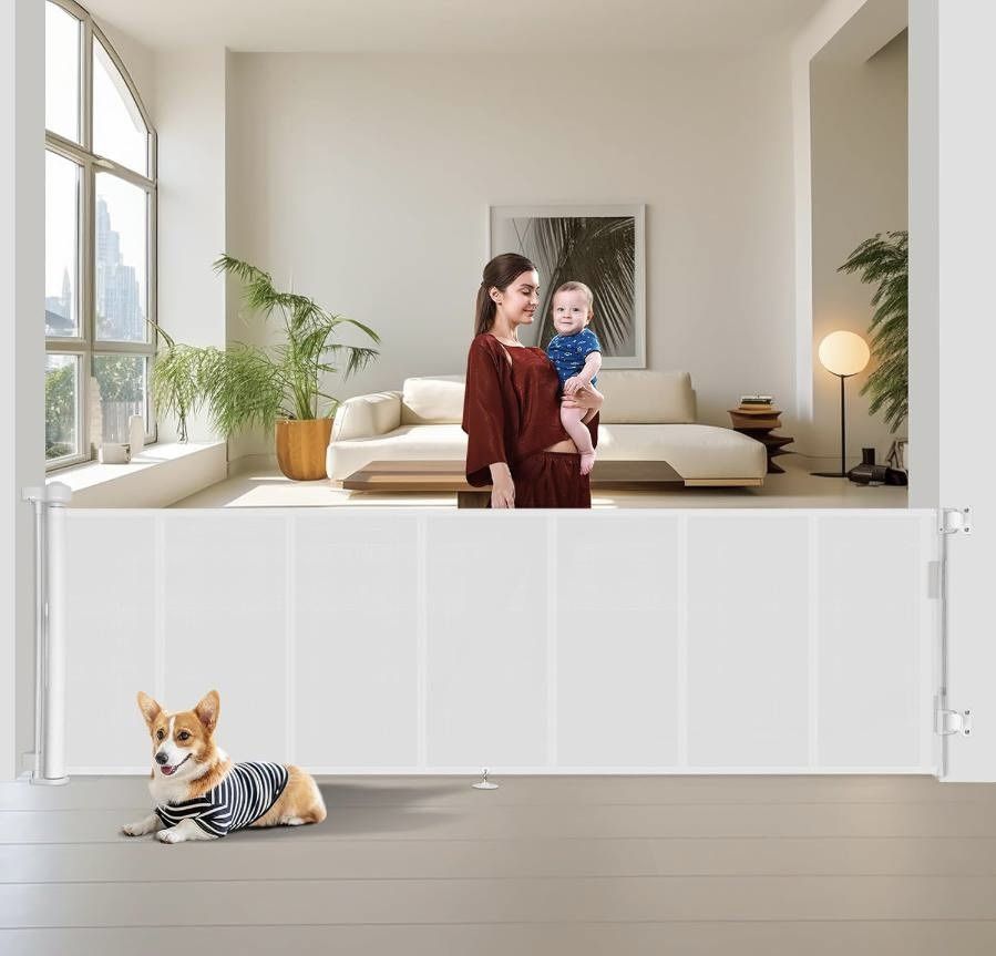 Upgrade 150 inch Retractable Baby Gates Extra Wide Retractable 34" Tall