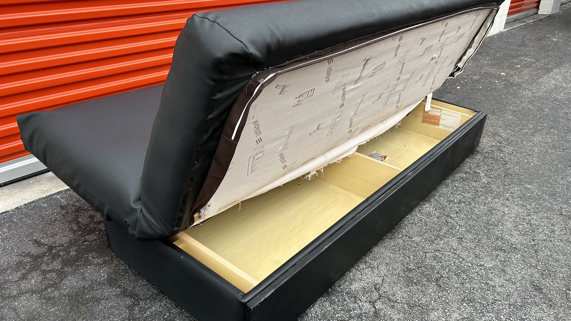 Black Leather Futon Sofa Bed With Storage,bed L75”*W48”(Pick up locationDoral 33166) for Sale