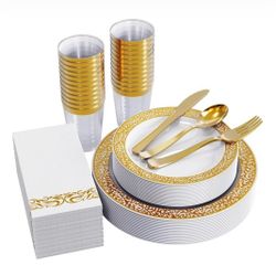 175 Ct Gold Dinnerware Set for 25 Guests
