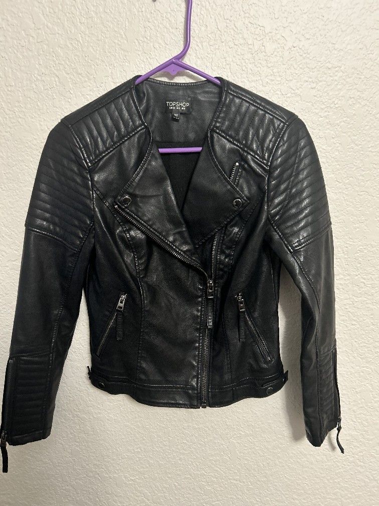 Topshop Women’s Black Faux Leather Biker Jacket