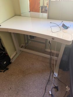Tresanti Electric Standing Desk 47" - White Glass Top, Wireless Charging, USB, Drawer