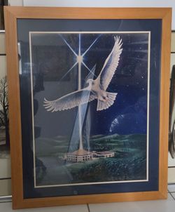 Framed eagle art print, wooden frame. Frame size 31"×38", glass & mat, good condition. $45