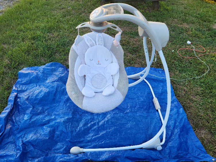 Ingenuity InLighten 6-Speed Foldable Baby Swing with Light Up Mobile,  Swivel Infant Seat and Nature Sounds, 0-9 Months Up To 20 lbs. 