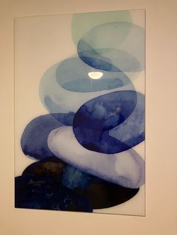 Large Abstract Blue Watercolor Glass Wall Art