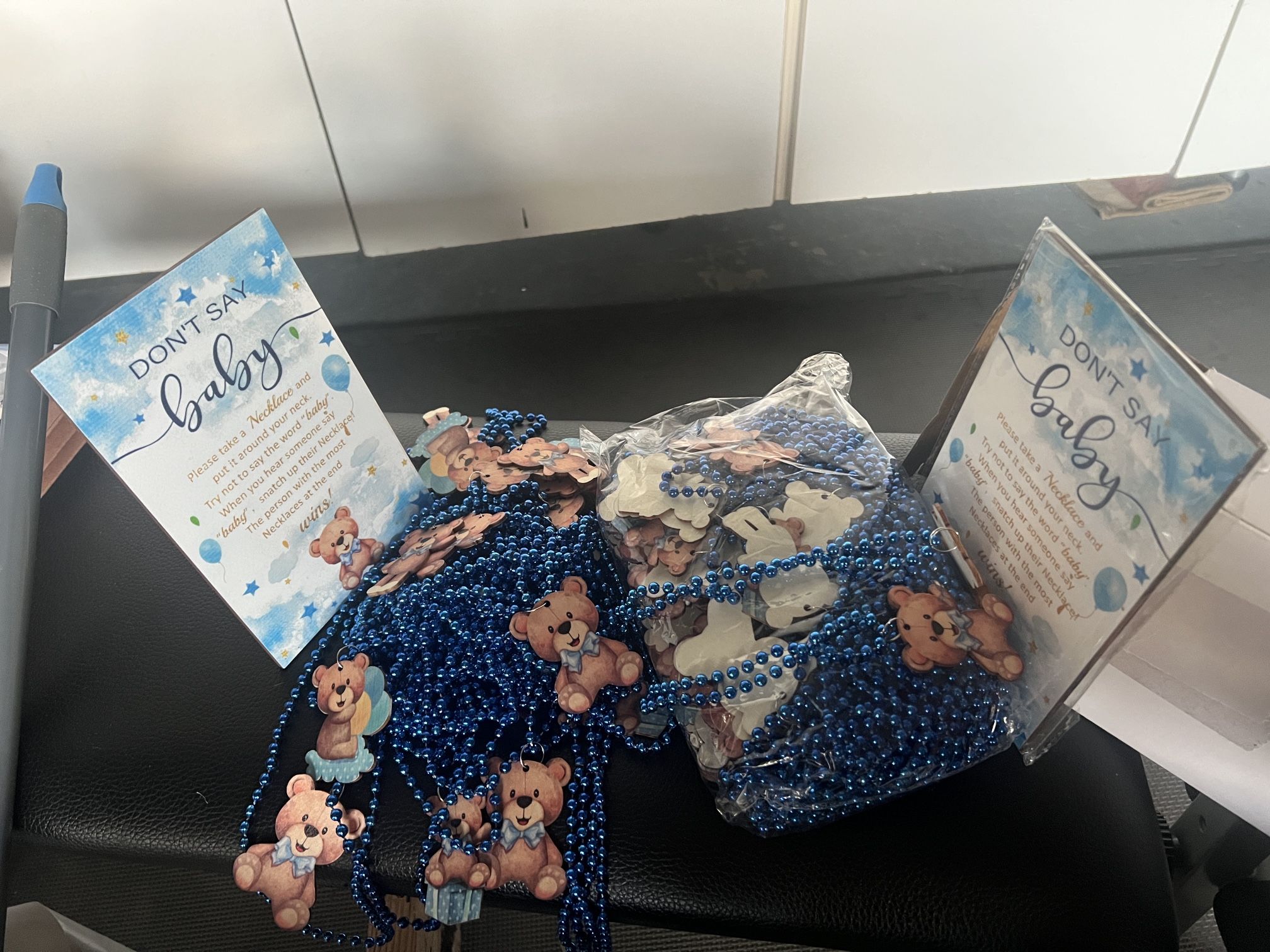 BABY SHOWER-DON’T SAY “BABY” GAME - BEADED TEDDY BEAR NECKLACES