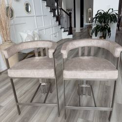 Counter Stool Brushed Chrome Iron Frame, 22.5" W × 20" D × 35.5" H,