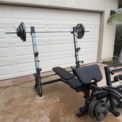 New Olympic Weight Bench, Weights, Dumbbells & Rack, And Padded Exercise Flooring