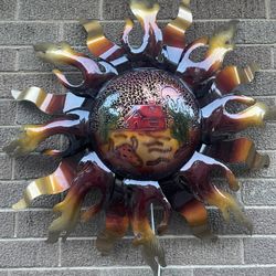 3D Sun Metal Wall Light 27” W Electric Backlit Handcrafted Mexico Artesanías mexicanas Luz
