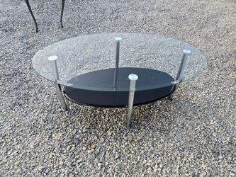 Oval Glass Coffee Table with Black Shelf