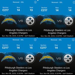 Steelers VS Chargers (4 Club tickets) Section 217