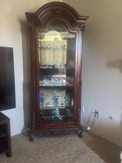 Dark Wood Curio Display Cabinet with Glass Shelves