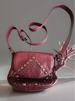 NWT Isabella Fiore Burgundy Leather Studded Crossbody Saddle Flap Bag Tassel Boho