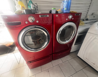 LG Front Load Set Red with Steam and QuickWash