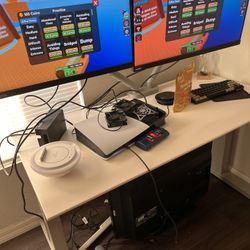 Office Table And Dual  Monitors