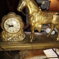 Vintage Brass Horse And Clock Mantel  Asking $195 Now Only $150