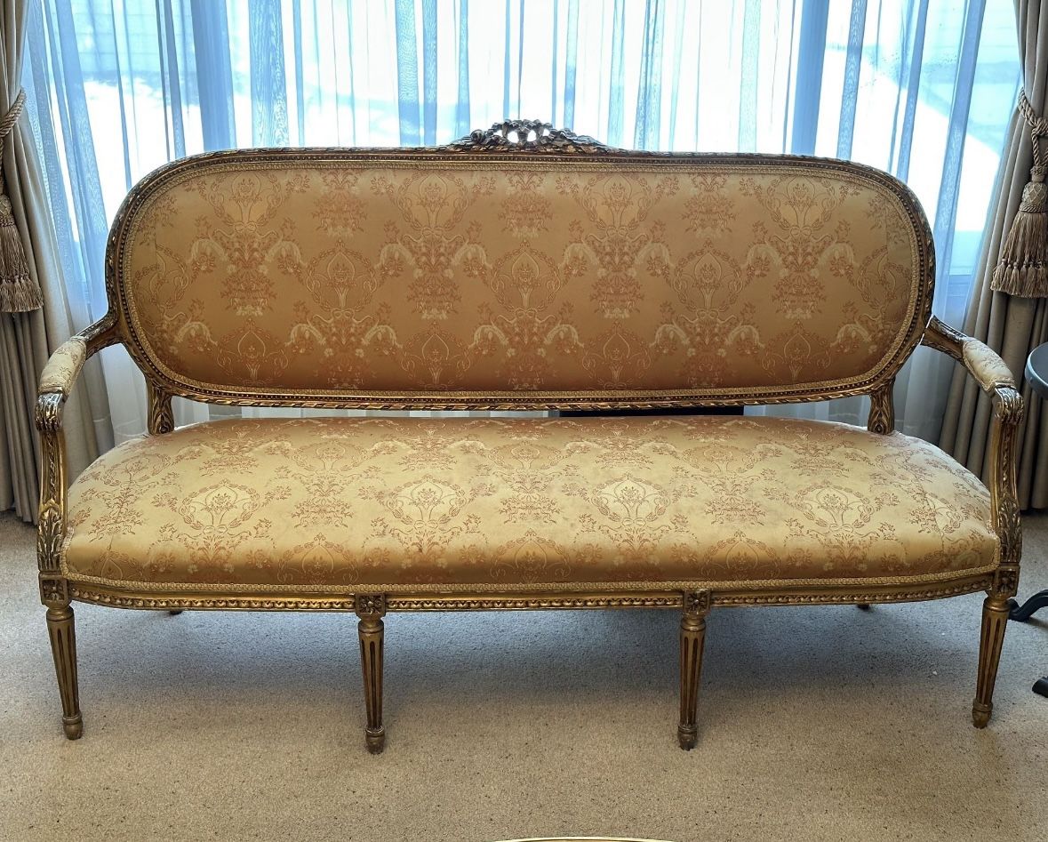 2 Ornate Gold Leaf Antique Hand Carved French Louis XV Formal Sofa Couch