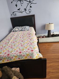 Twin Bed Frame with Upholstered Headboard
