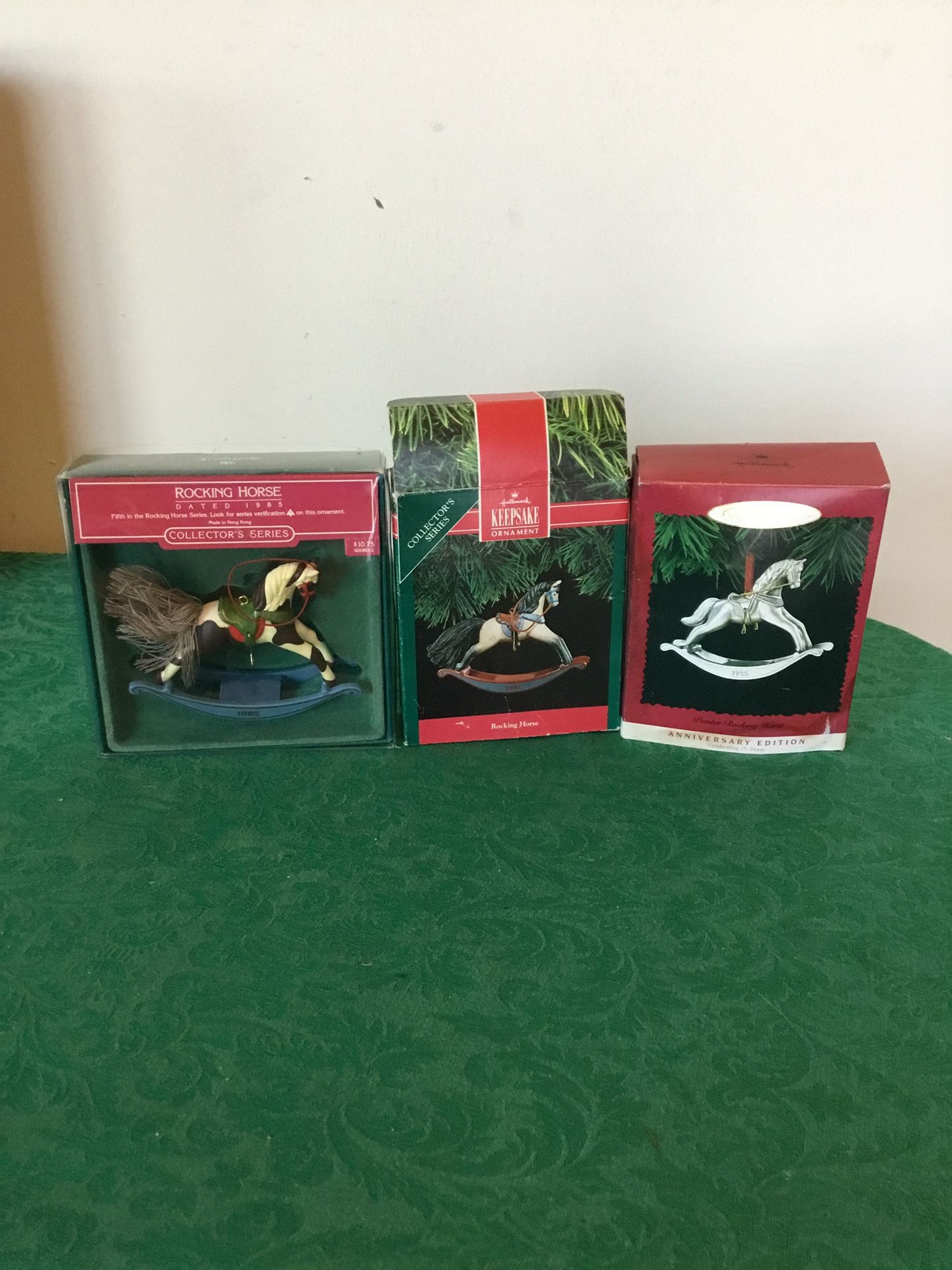 Three Hallmark Rocking Horses 1995 NIB , 1991 W/box, 1995 Fine Pewter W/box