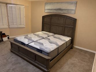 Gray King Bed Frame with Tall Arched Headboard