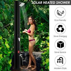 A682 $120  Outdoor Solar Shower, 10.6 Gallon/16 Gallon Solar Heated Shower with Shower Head and Foot Shower Tap, 2 Section Pool Shower with Protective