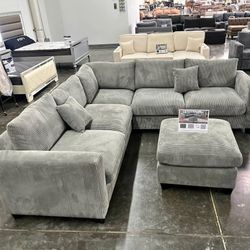Light Gray Sectional Sofa Ottoman 99x99 "