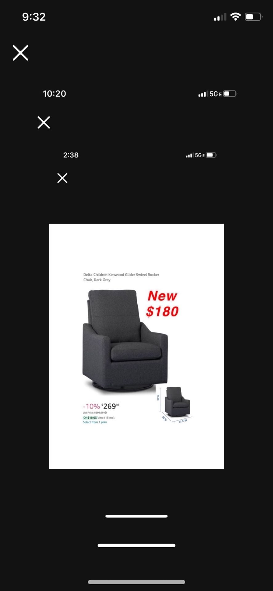 New Delta Children Kenwood Glider Swivel Rocker Chair, Dark Grey