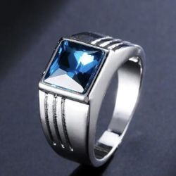 Stainless Steel Ring With Blue Stone Size 7, 8, 9, 10, 11, 12, 13, 14, Or 15 