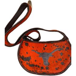Handmade Dyed Cowhide Leather Cossbody Purse Steer Cow Western Texas LONGHORNS