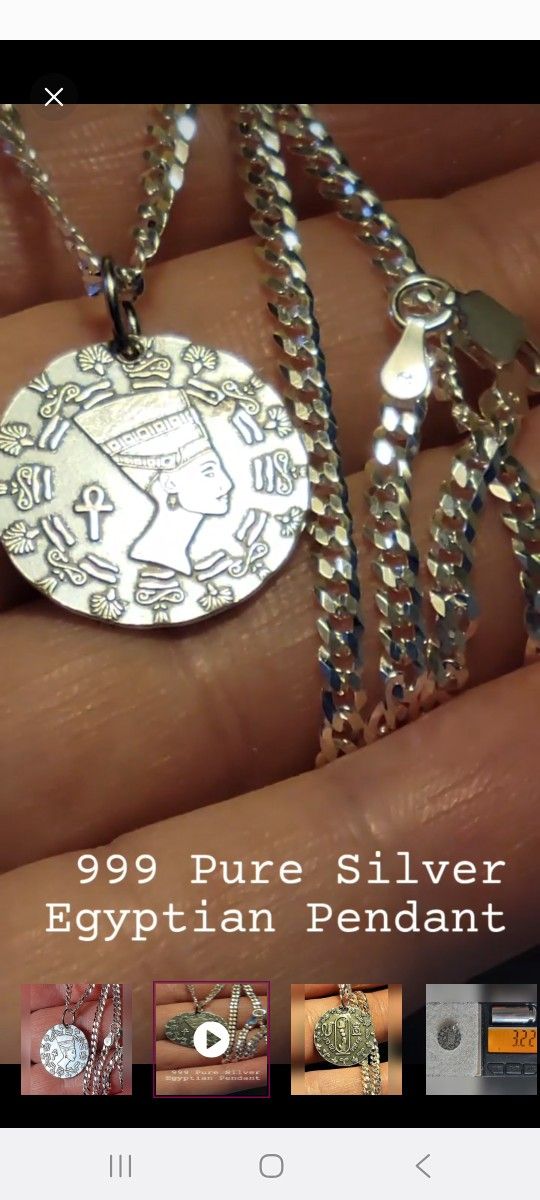 999 Fine Silver Egyptian Pendant , Necklace Enhancer, Amulet - (3.22 Grams)