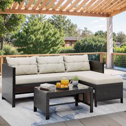 New 3 Pieces Patio Furniture Waterproof Outdoor Sectional Sofa All-Weather Set Outdoor Patio Sectional Sofa Weaving Wicker Rattan All Weather Patio Se