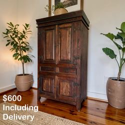 Solid Wood Indian Armoire / Wardrobe – 71” Tall – $600 Delivered