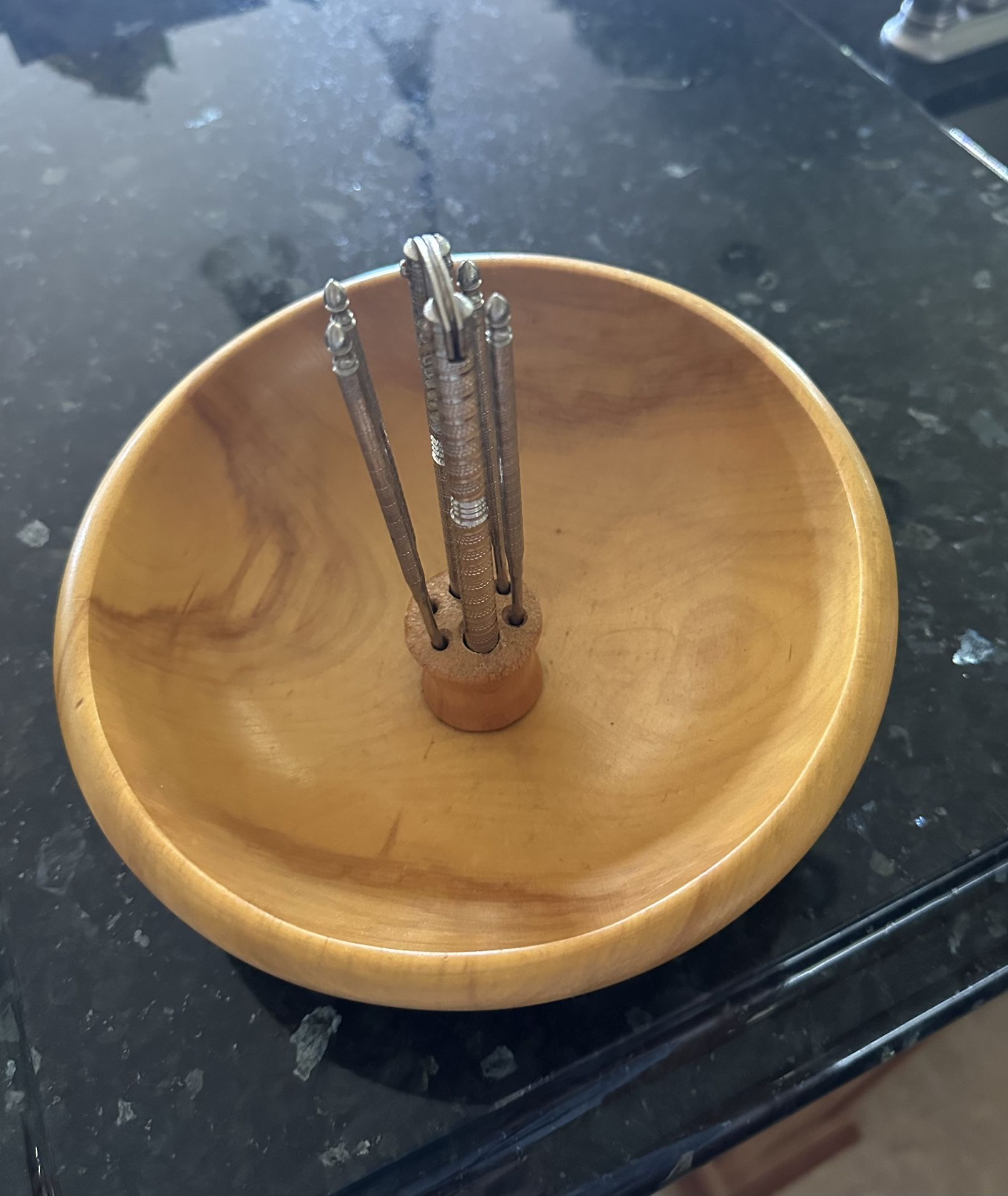Wooden Bowl W/Nut Crackers and Picks